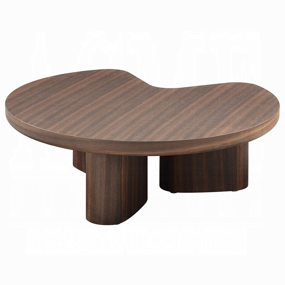 Yex Coffee Table | 35" Curved Top w Pedestal Legs | Smoked Oak Brown