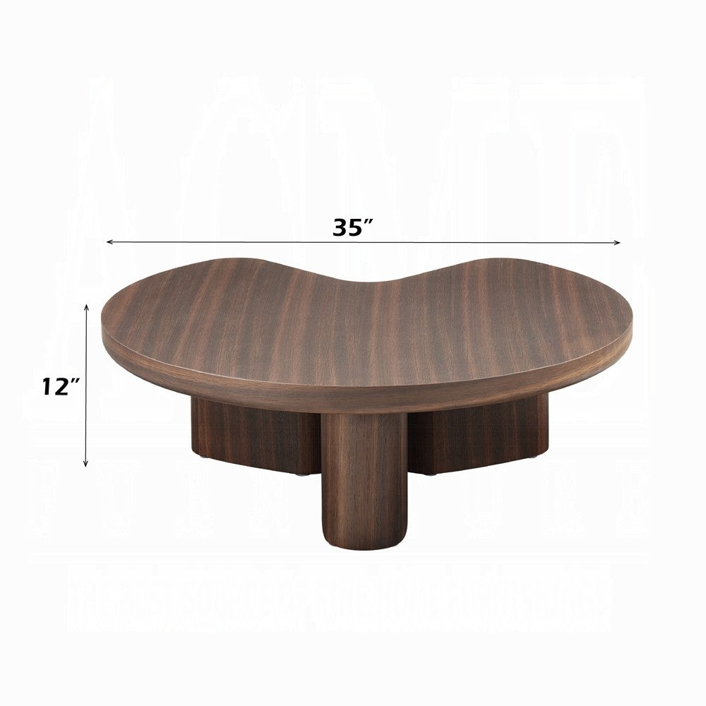 Yex Coffee Table | 35" Curved Top w Pedestal Legs | Smoked Oak Brown