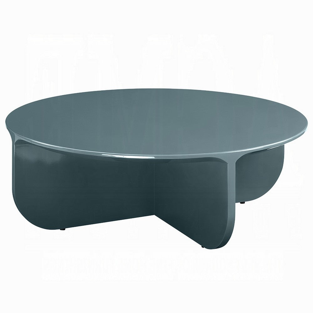 Lemy Coffee Table. 39" Round Top w Pedestal Base | Teal Blue Wood