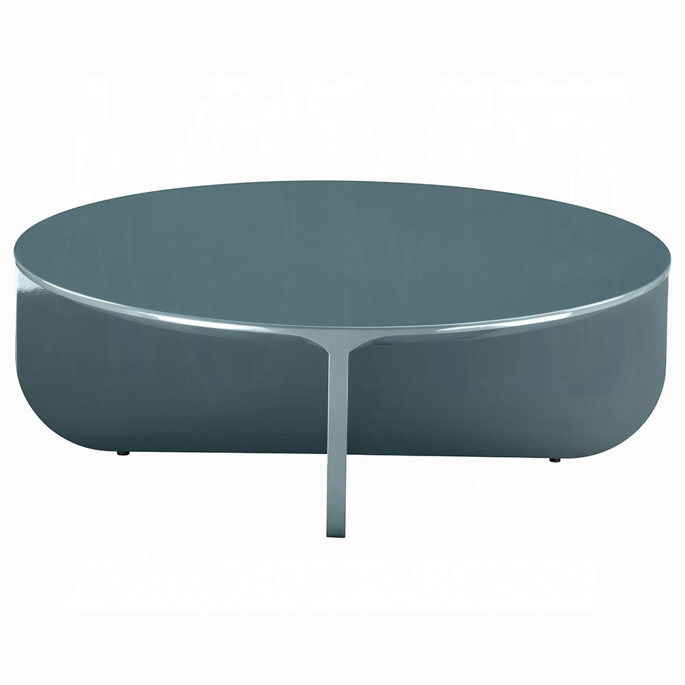 Lemy Coffee Table. 39" Round Top w Pedestal Base | Teal Blue Wood