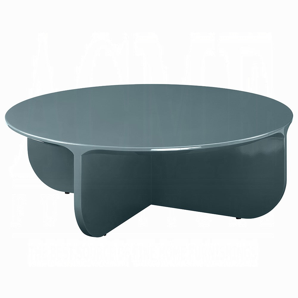 Lemy Coffee Table. 39" Round Top w Pedestal Base | Teal Blue Wood