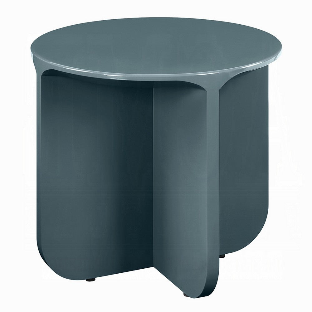 Lemy Side End Table. 20" Round Top w Pedestal Base | Teal Blue Wood