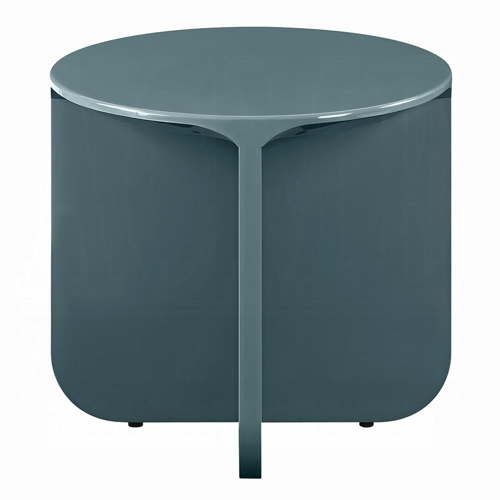 Lemy Side End Table. 20" Round Top w Pedestal Base | Teal Blue Wood
