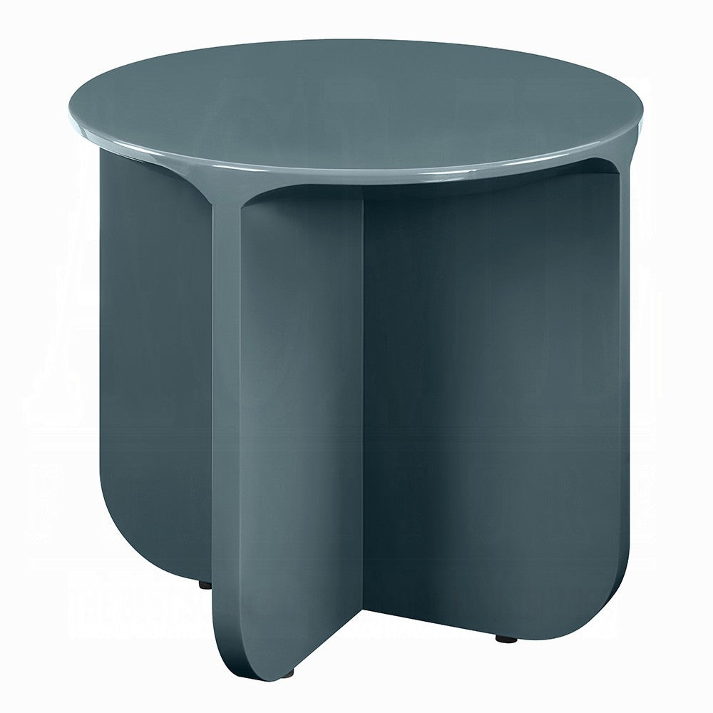 Lemy Side End Table. 20" Round Top w Pedestal Base | Teal Blue Wood
