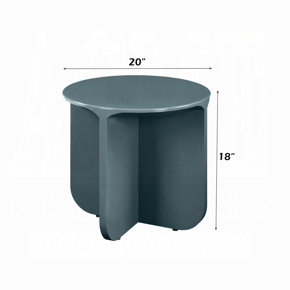 Lemy Side End Table. 20" Round Top w Pedestal Base | Teal Blue Wood