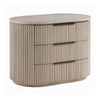 Dery Nightstand w USB Ports | 3 Ribbed Front Drawers | Light Oak Brown
