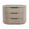 Dery Nightstand w USB Ports | 3 Ribbed Front Drawers | Light Oak Brown