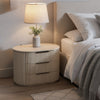 Dery Nightstand w USB Ports | 3 Ribbed Front Drawers | Light Oak Brown