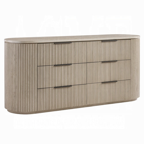 Dery Wide Dresser | 6 Ribbed Front Drawers | 72" Light Oak Brown Veneer