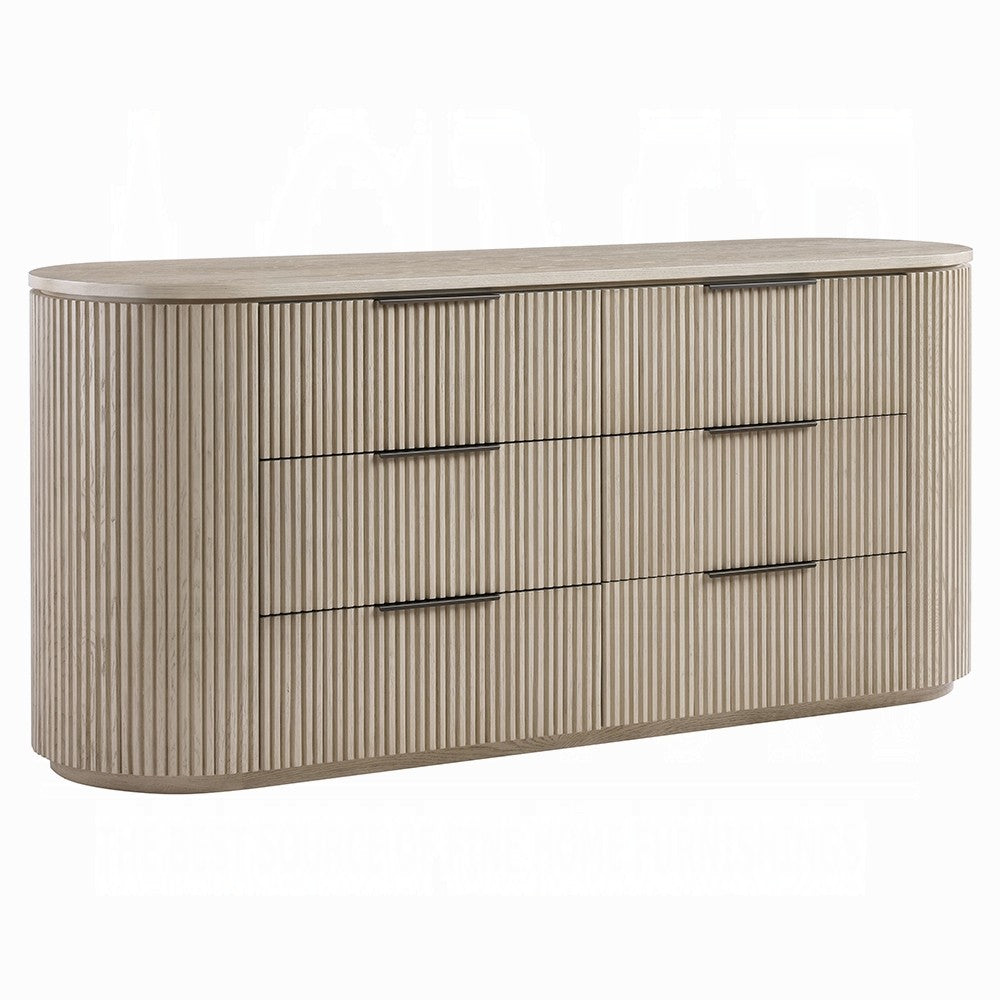 Dery Wide Dresser | 6 Ribbed Front Drawers | 72" Light Oak Brown Veneer