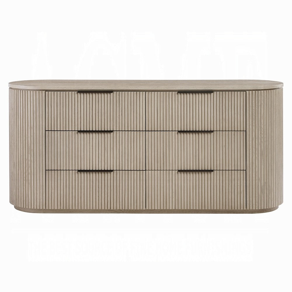 Dery Wide Dresser | 6 Ribbed Front Drawers | 72" Light Oak Brown Veneer