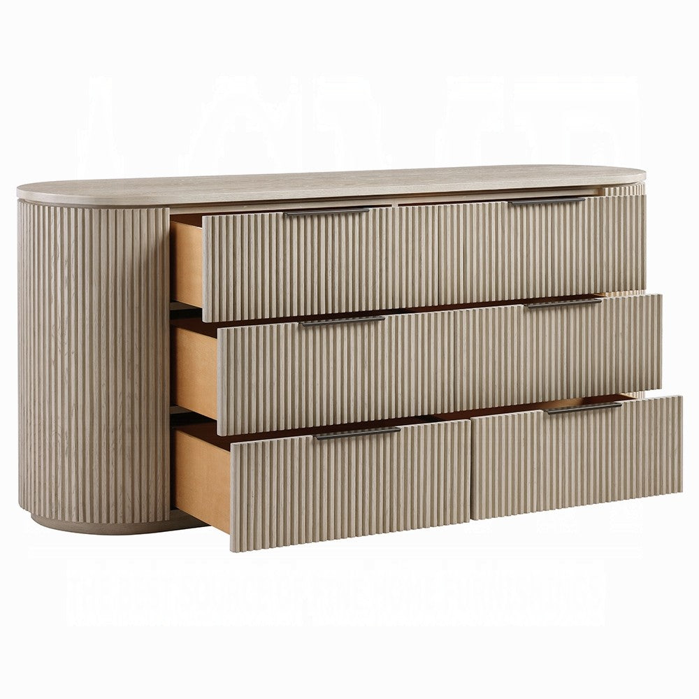 Dery Wide Dresser | 6 Ribbed Front Drawers | 72" Light Oak Brown Veneer