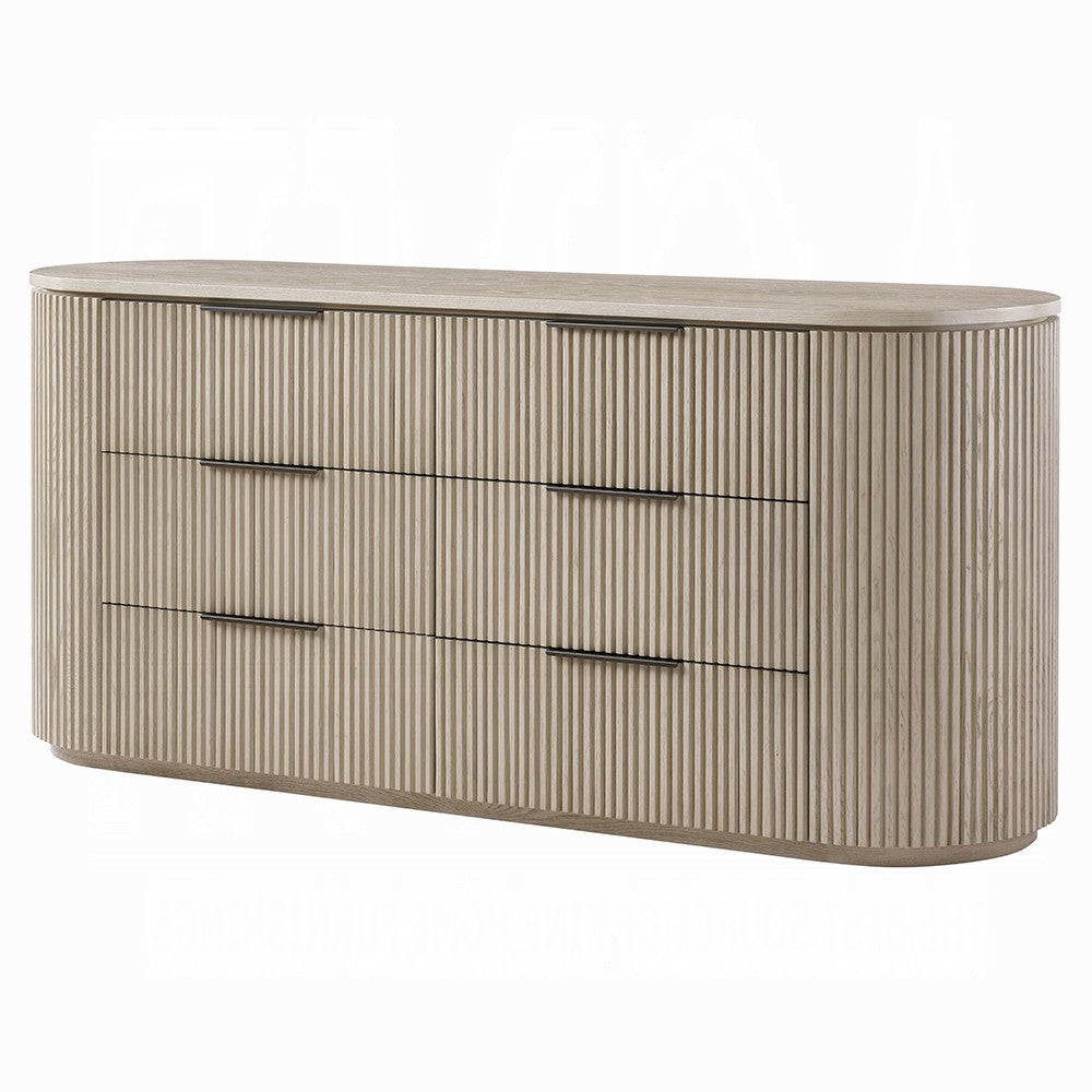 Dery Wide Dresser | 6 Ribbed Front Drawers | 72" Light Oak Brown Veneer