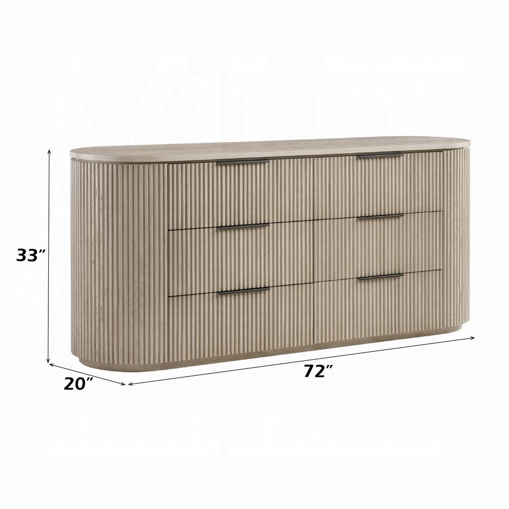 Dery Wide Dresser | 6 Ribbed Front Drawers | 72" Light Oak Brown Veneer