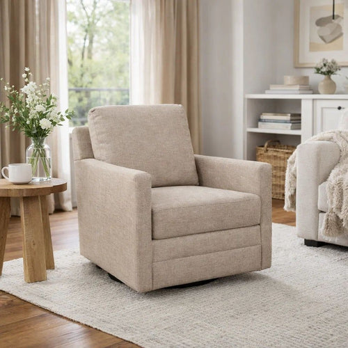Frey Swivel Accent Chair | Straight Arms | Twill Brown Next Gen Nuvella