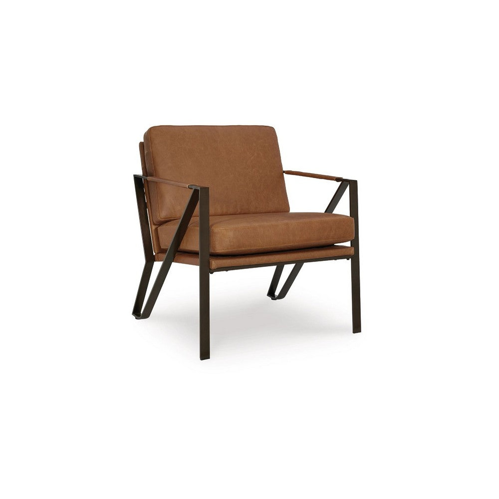 Gery Accent Chair | Caramel Brown Top Grain Leather | Bronze Metal Frame