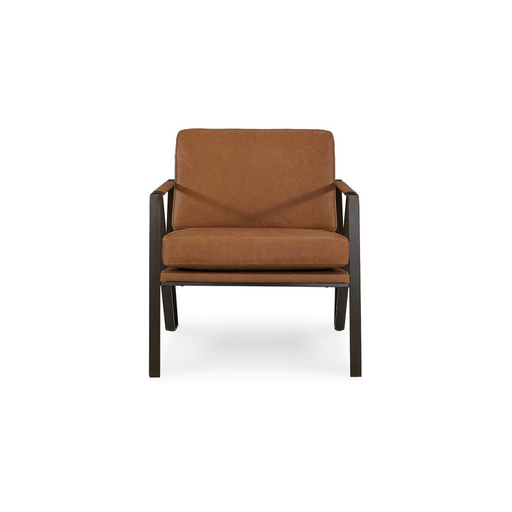 Gery Accent Chair | Caramel Brown Top Grain Leather | Bronze Metal Frame