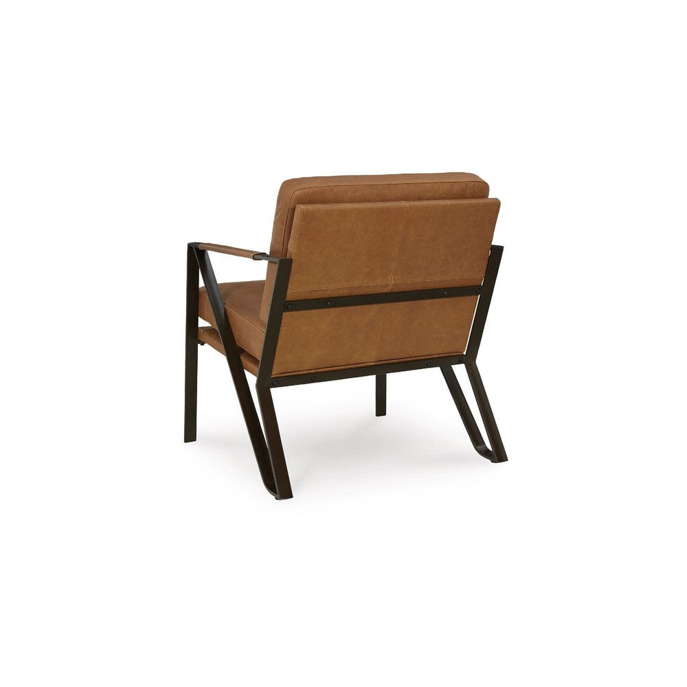 Gery Accent Chair | Caramel Brown Top Grain Leather | Bronze Metal Frame