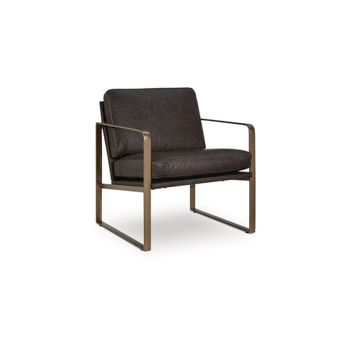 Bary Accent Chair | Dark Brown Top Grain Leather Cushions | Gold Metal