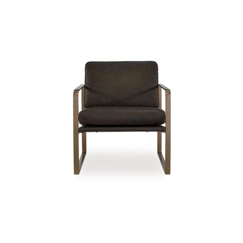 Bary Accent Chair | Dark Brown Top Grain Leather Cushions | Gold Metal