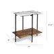 Broy Accent Table | 22" White Marble Top w Wood Inlay | Lower Shelf