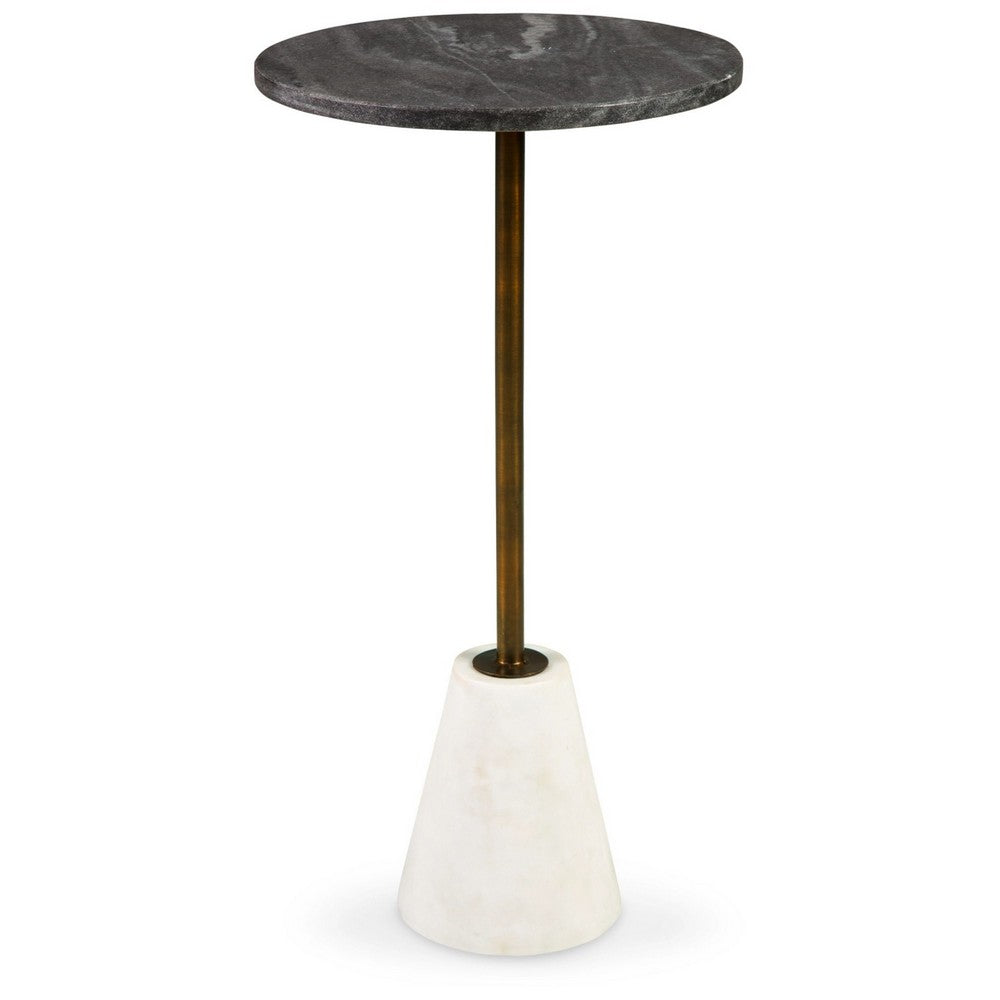 Cira Accent Table | 12" Round Black & White Marble Top | Gold Metal