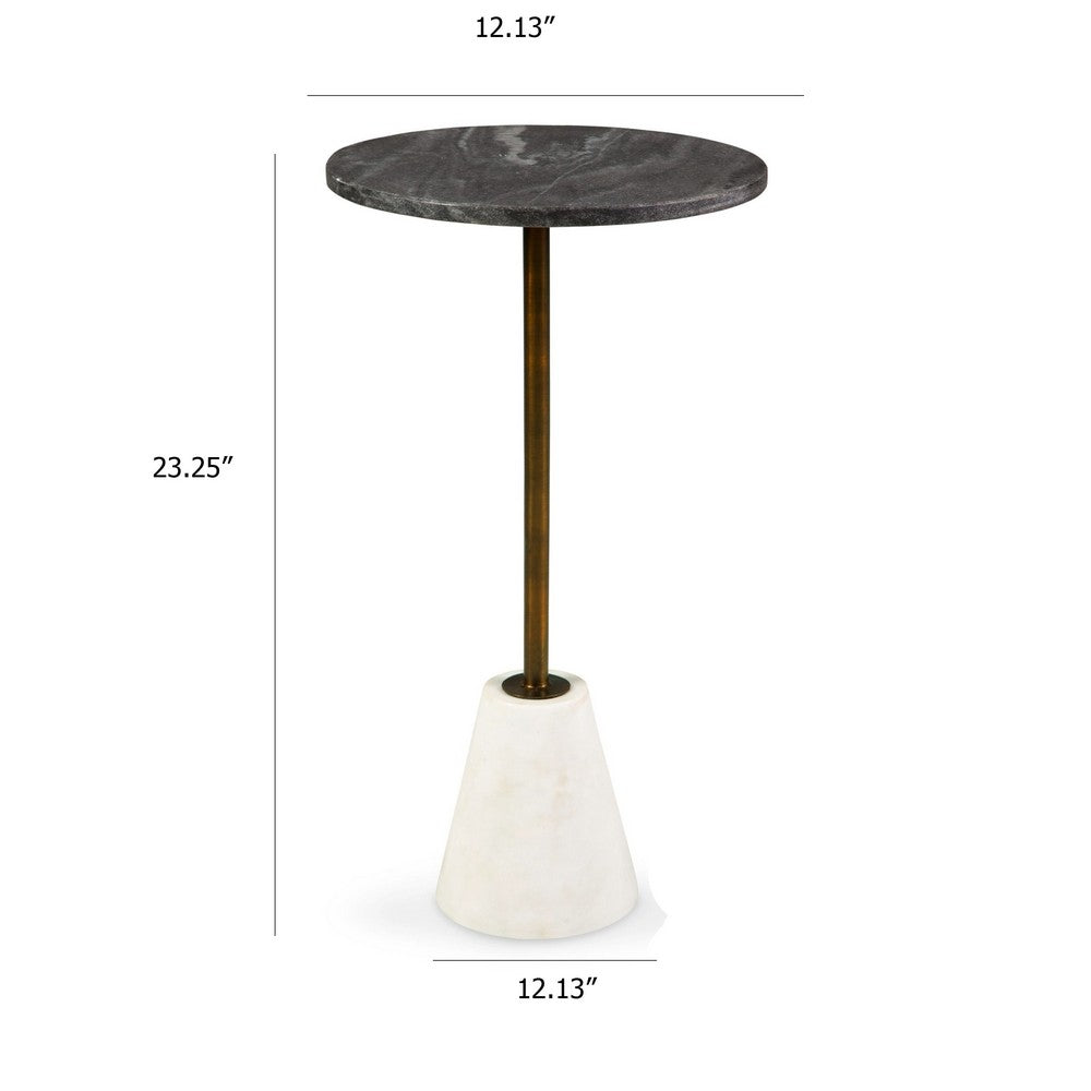 Cira Accent Table | 12" Round Black & White Marble Top | Gold Metal