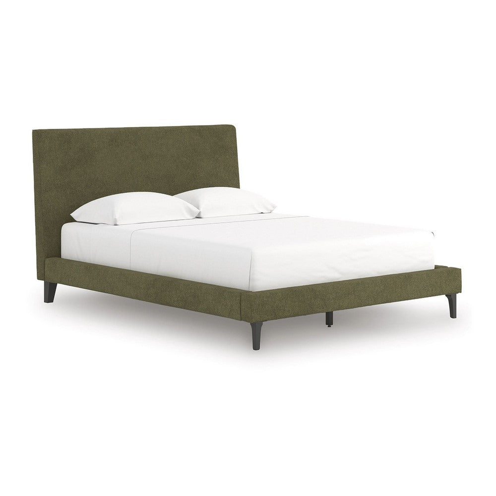 Lina Queen Size Bed w Sage Green Polyester Upholstery | Tapered Legs