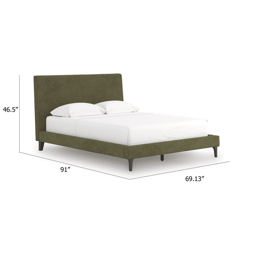 Lina Queen Size Bed w Sage Green Polyester Upholstery | Tapered Legs