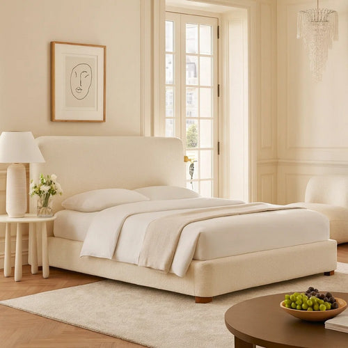 Riny California King Size Bed w Ivory Next Gen Nuvella Upholstery