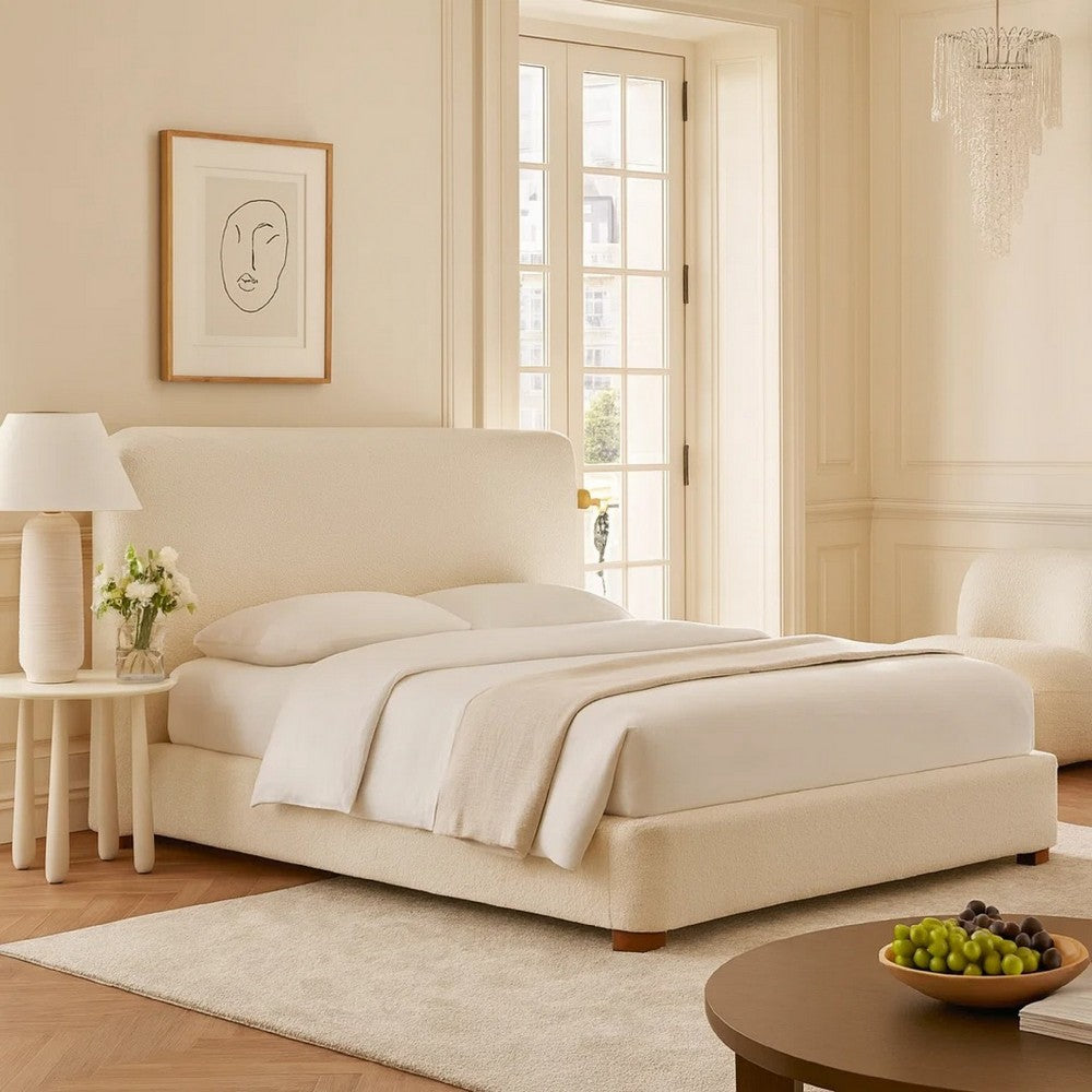 Riny California King Size Bed w Ivory Next Gen Nuvella Upholstery