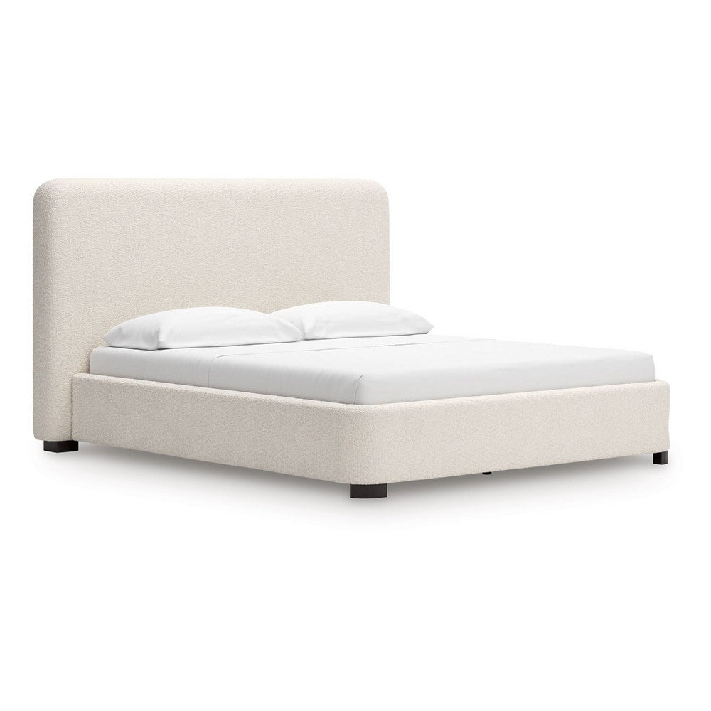 Riny Queen Size Bed w Ivory Next Gen Nuvella Upholstery | Block Legs