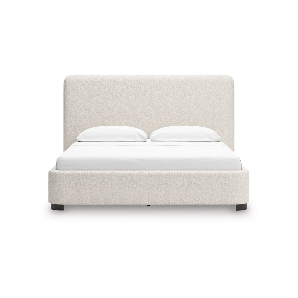 Riny Queen Size Bed w Ivory Next Gen Nuvella Upholstery | Block Legs