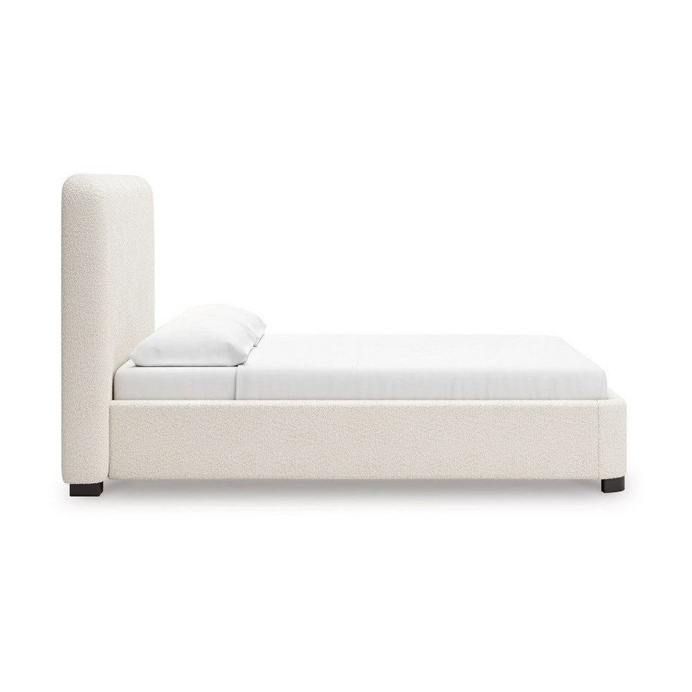 Riny Queen Size Bed w Ivory Next Gen Nuvella Upholstery | Block Legs