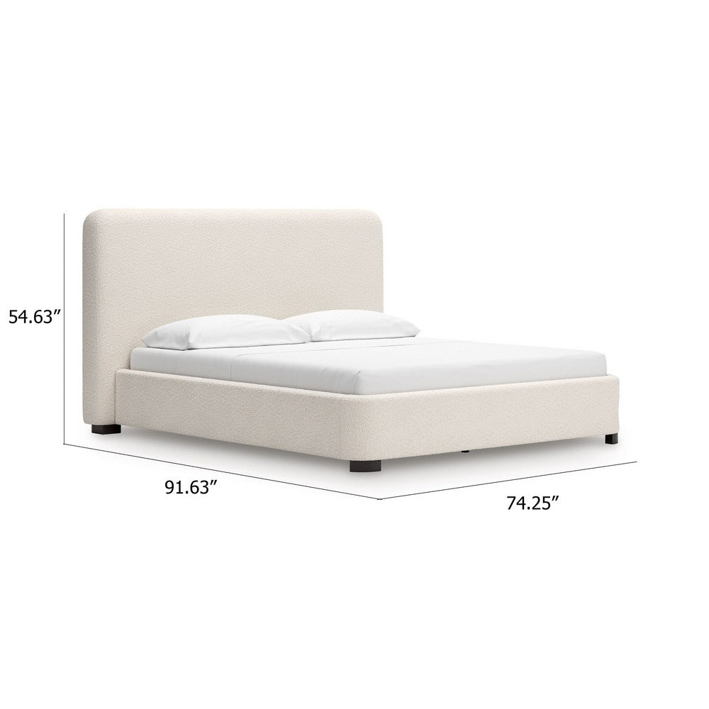 Riny Queen Size Bed w Ivory Next Gen Nuvella Upholstery | Block Legs