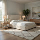 Riny Queen Size Bed w Ivory Next Gen Nuvella Upholstery | Block Legs