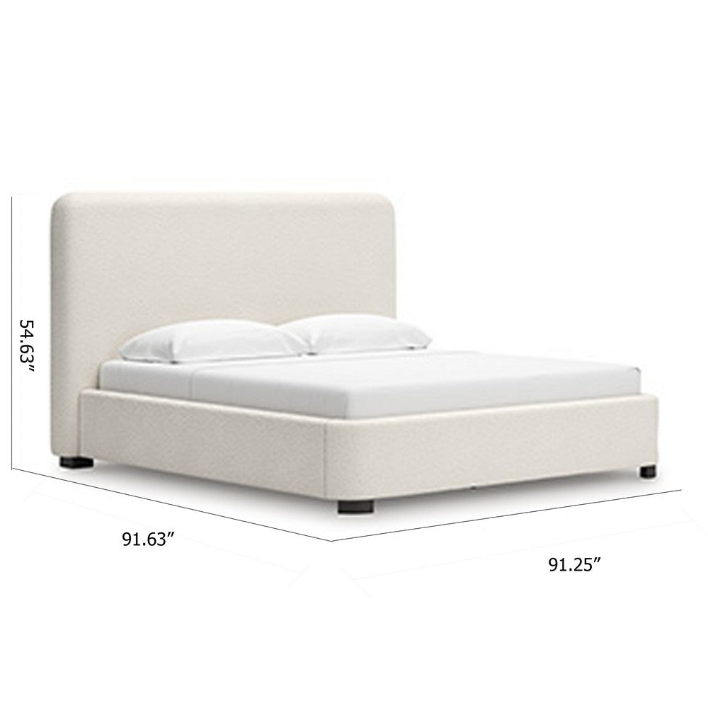 Riny King Size Bed w Ivory Next Gen Nuvella Upholstery | Block Legs