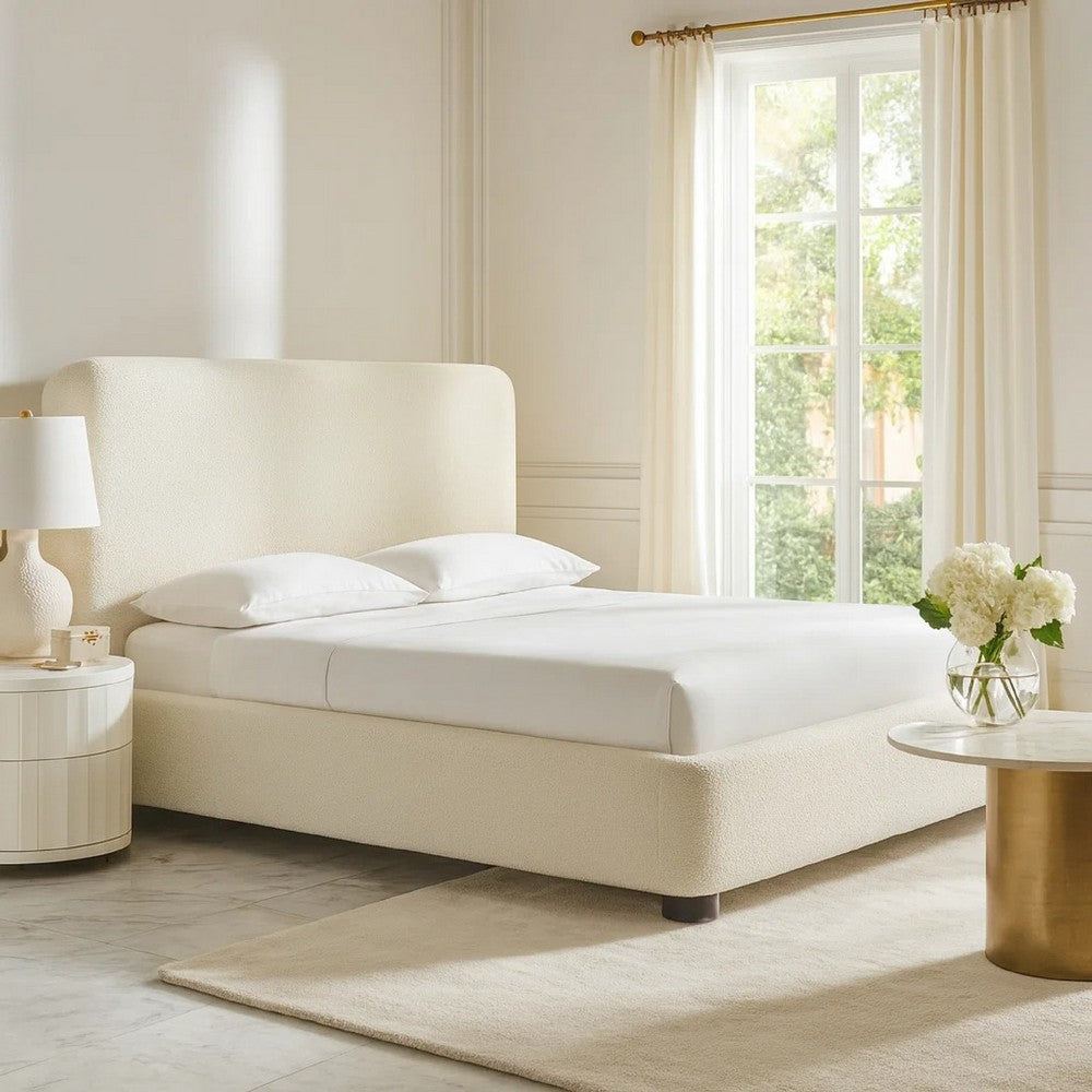 Riny King Size Bed w Ivory Next Gen Nuvella Upholstery | Block Legs