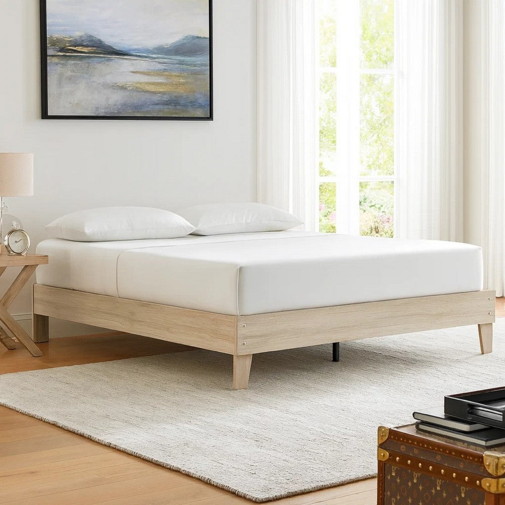Soca King Platform Bed | Whitewashed Oak Grain Low Profile Plywood Base
