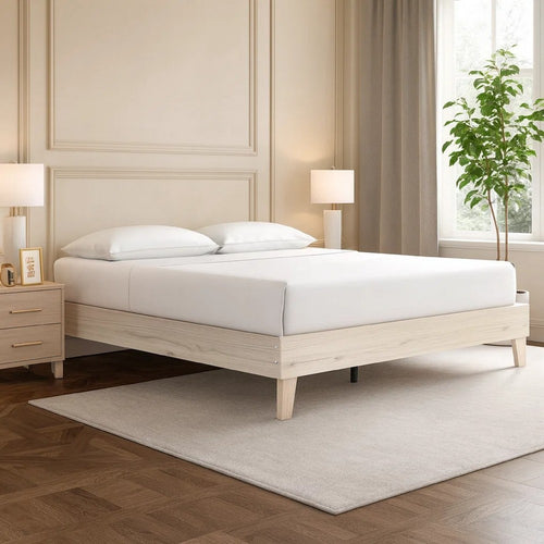 Soca King Platform Bed | Whitewashed Oak Grain Low Profile Plywood Base