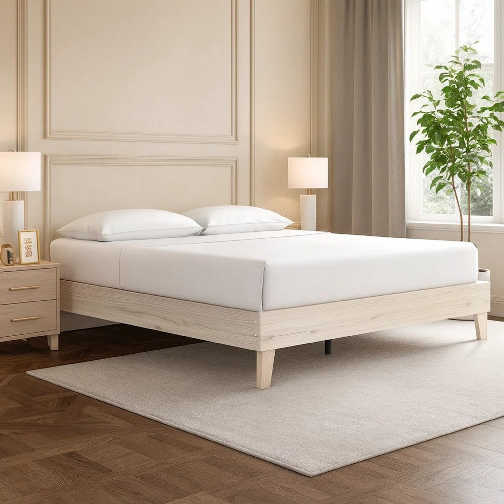 Soca King Platform Bed | Whitewashed Oak Grain Low Profile Plywood Base