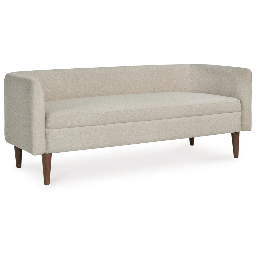 Wamy Accent Bench with Curved Back | 52" Beige Polyester | Brown Wood