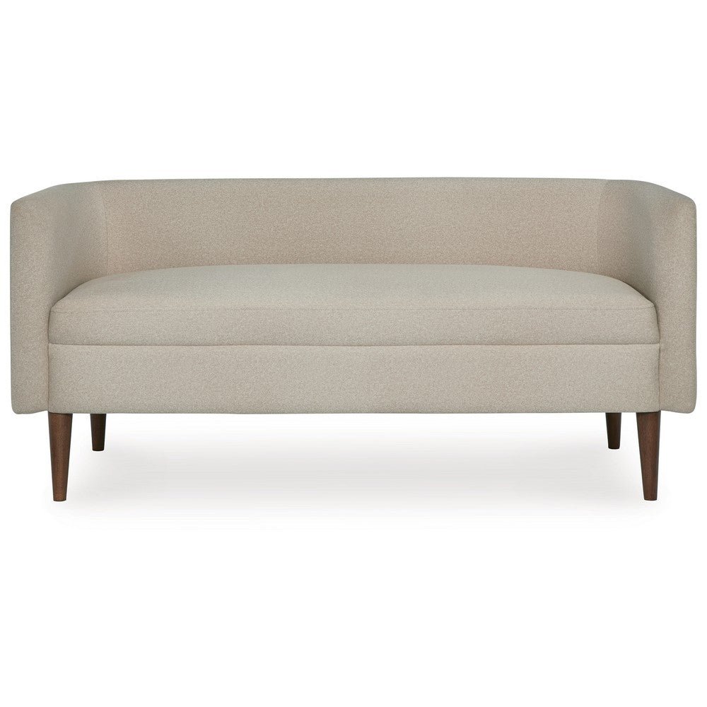 Wamy Accent Bench with Curved Back | 52" Beige Polyester | Brown Wood