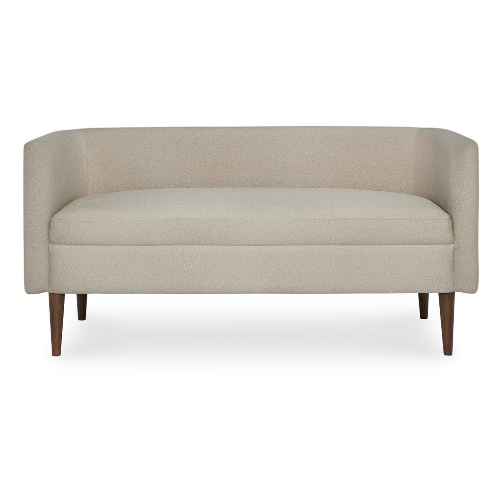 Wamy Accent Bench with Curved Back | 52" Beige Polyester | Brown Wood