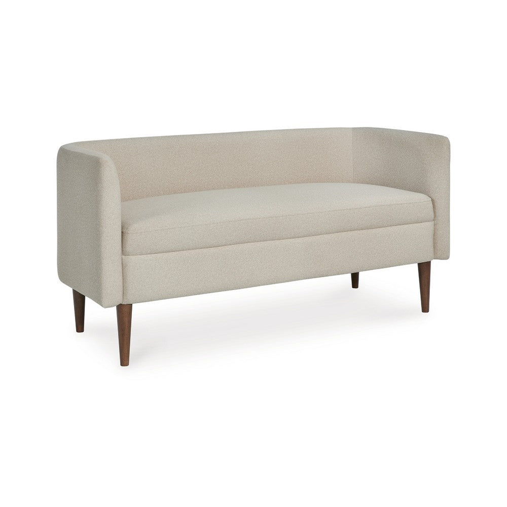 Wamy Accent Bench with Curved Back | 52" Beige Polyester | Brown Wood