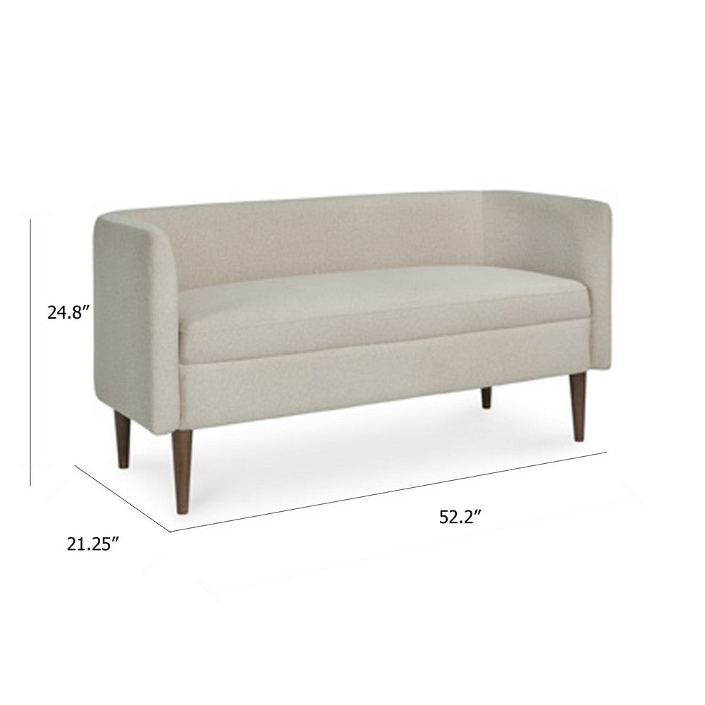 Wamy Accent Bench with Curved Back | 52" Beige Polyester | Brown Wood