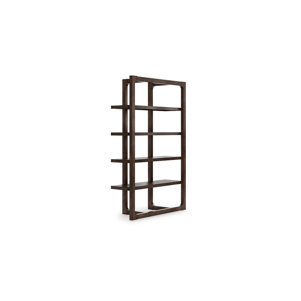 Kemu Modern Bookcase | 4 Open Shelves | 76" Rustic Dark Brown Wood
