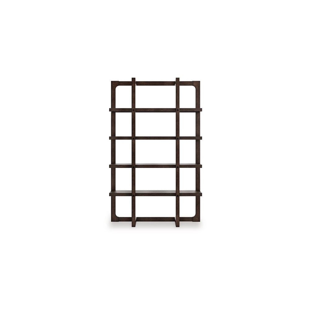 Kemu Modern Bookcase | 4 Open Shelves | 76" Rustic Dark Brown Wood