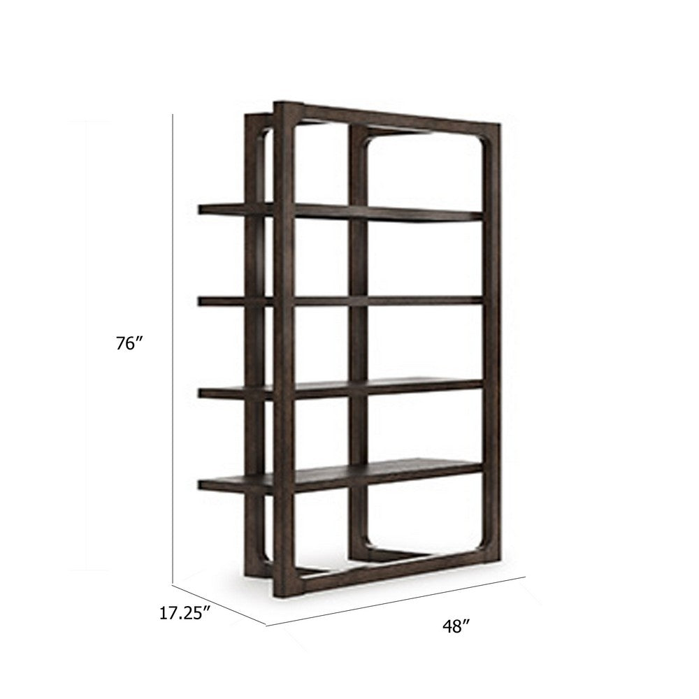 Kemu Modern Bookcase | 4 Open Shelves | 76" Rustic Dark Brown Wood