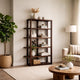 Kemu Modern Bookcase | 4 Open Shelves | 76" Rustic Dark Brown Wood